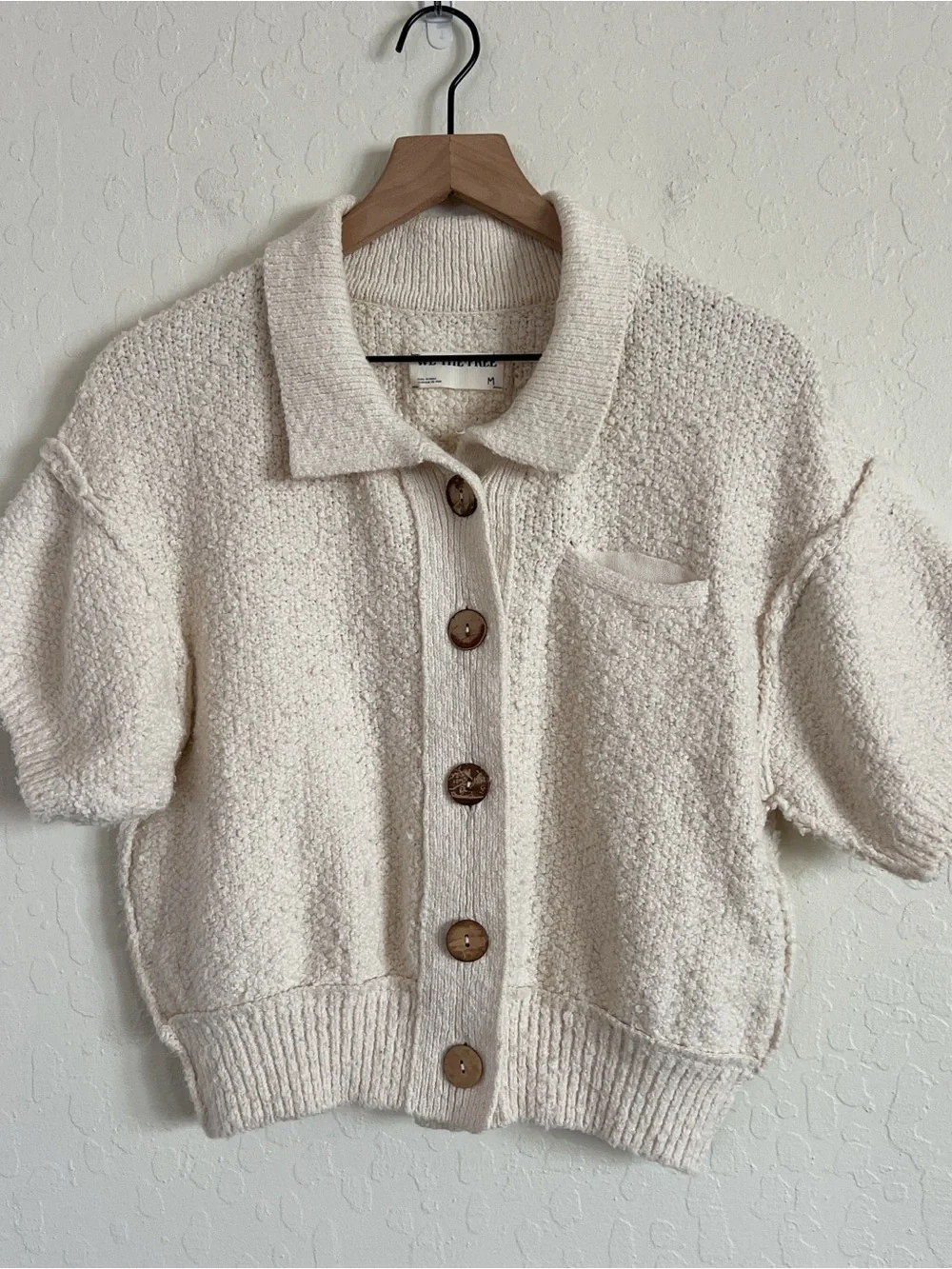 Free People We The Free Molli Sweater Shirt Medium Ivory Short Sleeve Button Up